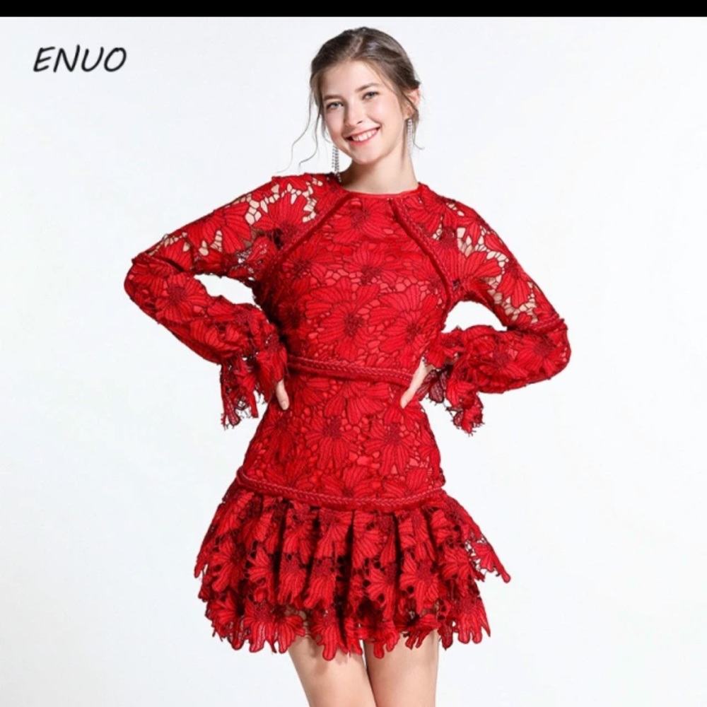 Red lace cocktail dress